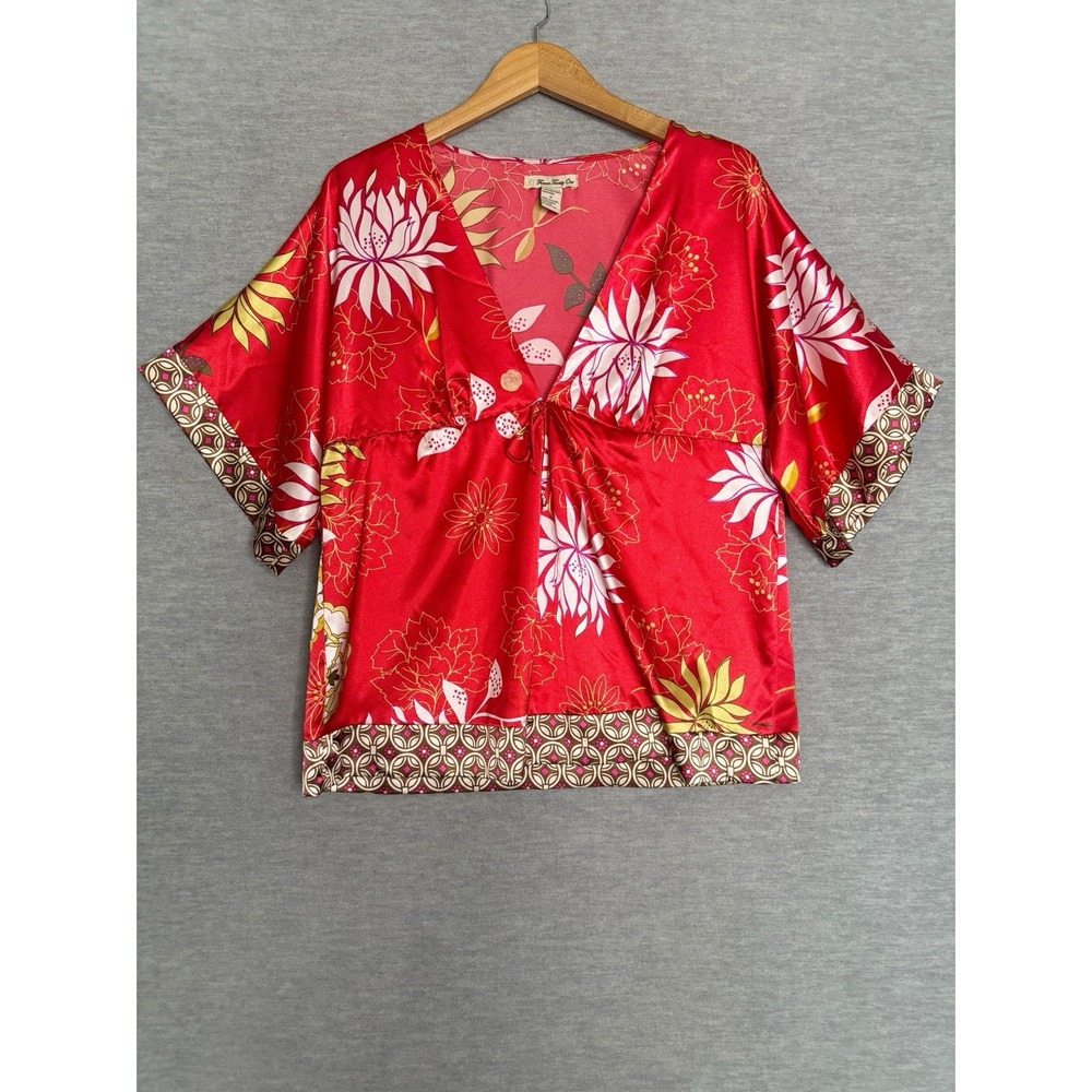 VTG Y2K Forever 21 Floral Babydoll Top M Kimono Asian Indie Romantic Bell Satin